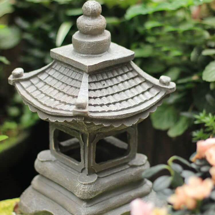 Japanese Zen Solar Pagoda Stone LED Outdoor Garden 1-Light