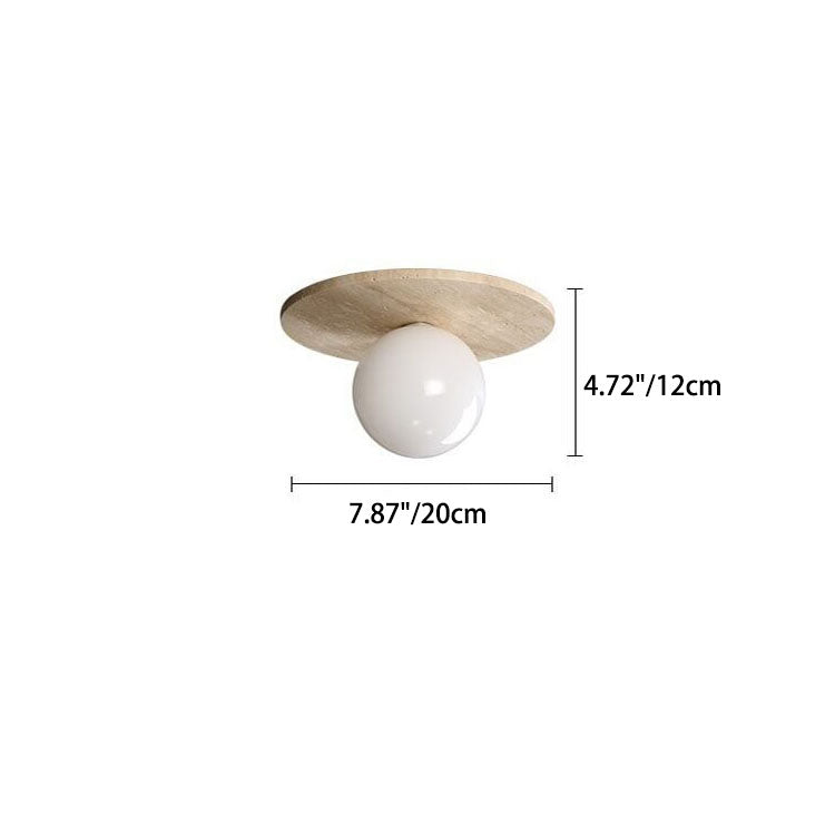Classic Vintage Round Travertine 1-Light Flush Mount Ceiling Fixture for Hallways