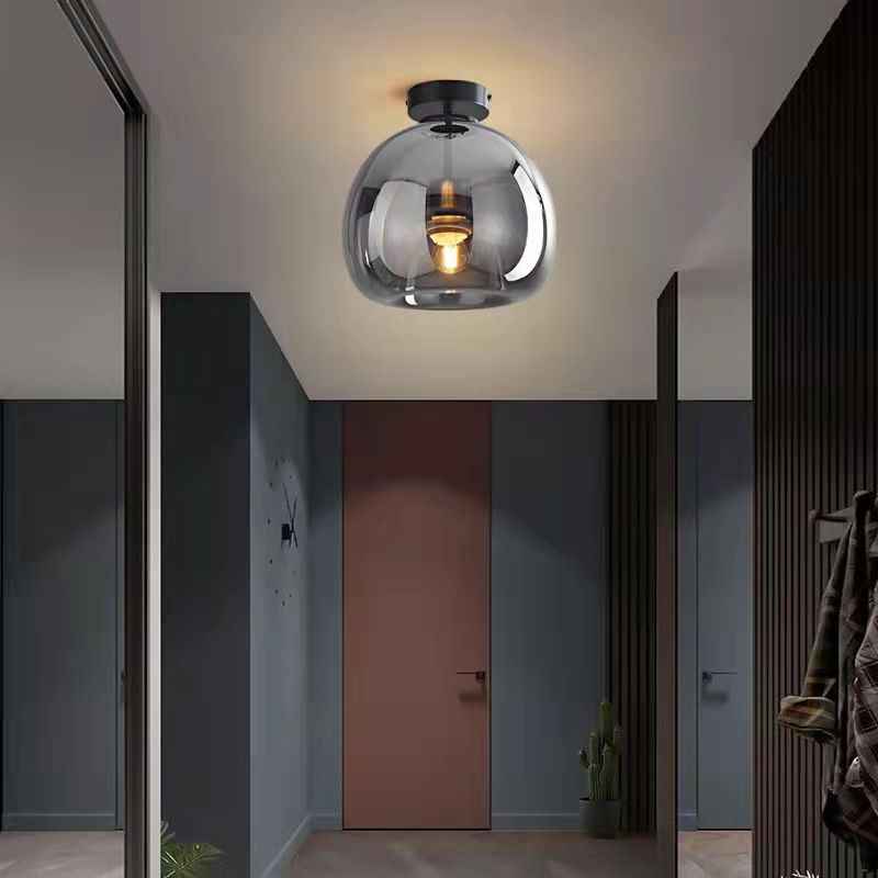 Nordic Style Elegant Round Glass Ball Semi-Flush Mount Ceiling Light - 1-Light