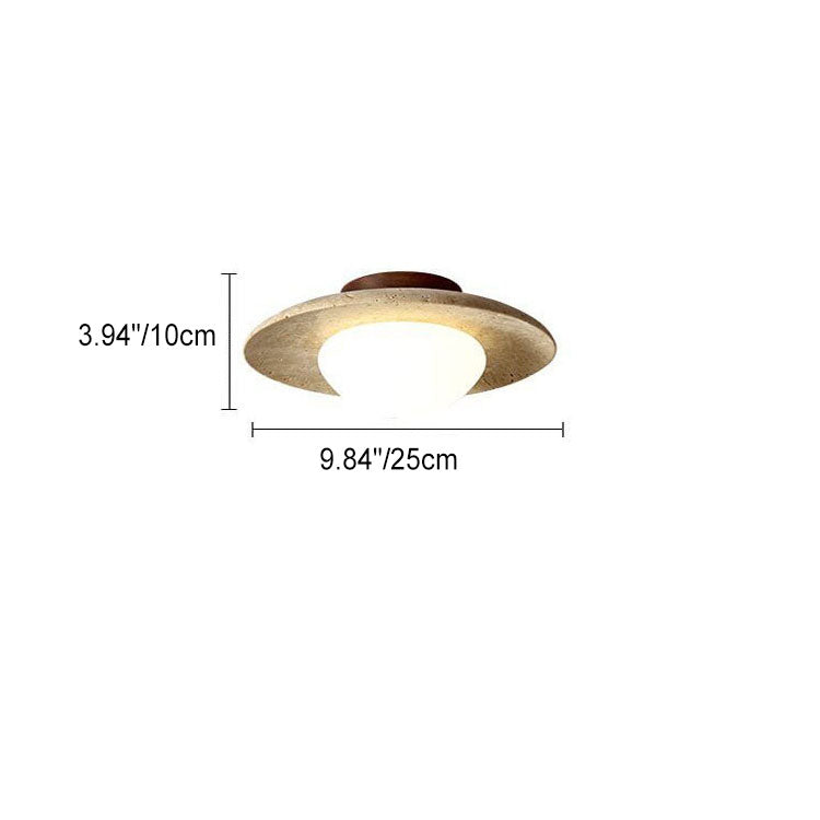 Classic Vintage Round Travertine 1-Light Flush Mount Ceiling Fixture for Hallways