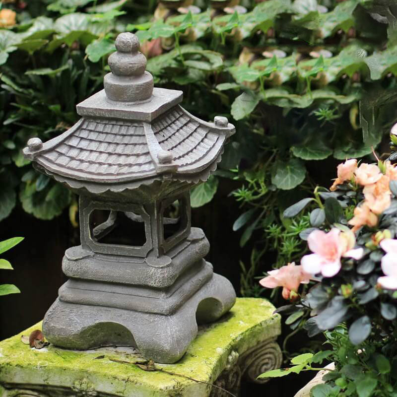 Japanese Zen Solar Pagoda Stone LED Outdoor Garden 1-Light