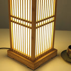 Minimalist Japanese Wooden Square Column Table Lamp with Single Light