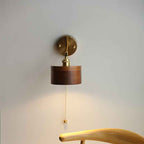 Modern Scandinavian Round Cone Dome Copper and Wood 1-Light Wall Sconce for Bedroom