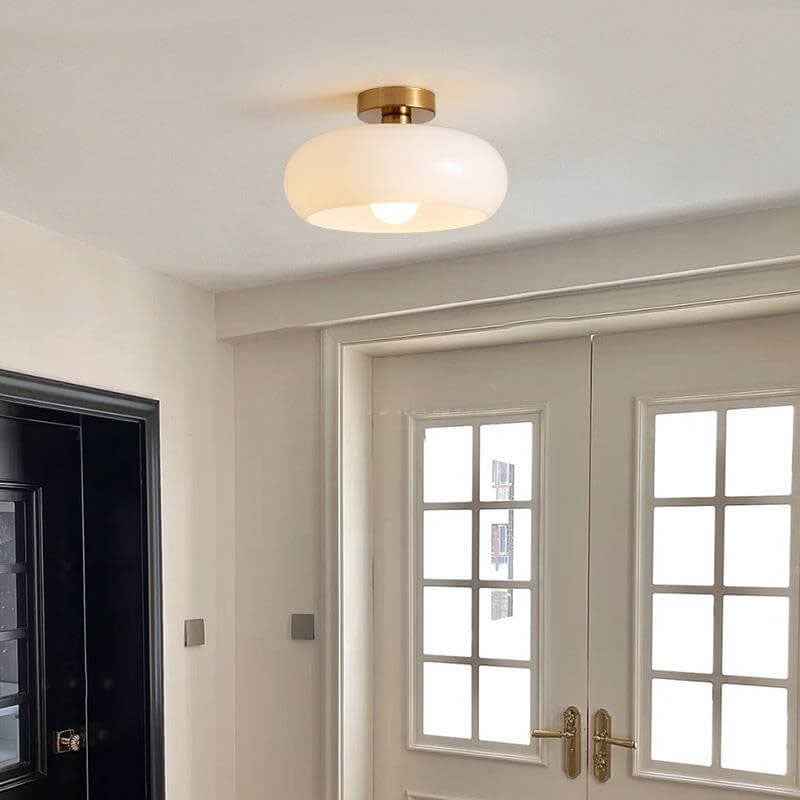 Contemporary Retro Round Solid Color Glass Pendant Light with Electroplated Copper - 1-Light Flush Mount