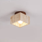 Japanese Wabi-Sabi Yellow Travertine Wood Column 1-Light Semi-Flush Ceiling Fixture