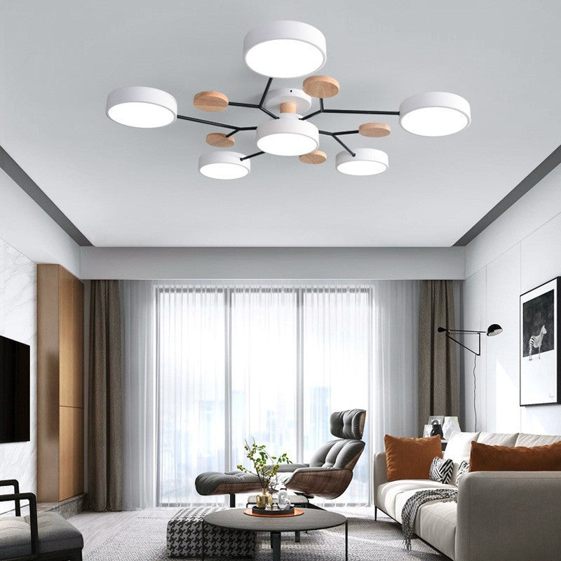 Modern Scandinavian Round LED Semi-Flush Mount Ceiling Light with Molecule Branch Design for Living Room