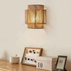 Curved 1-Light Wall Sconce Lamp with Traditional Japanese Rope Weaving for Living Room