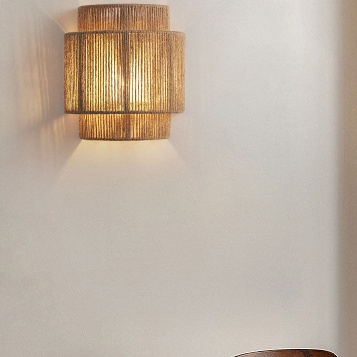 Japanese Rattan Curved Rope Wall Sconce 1-Light