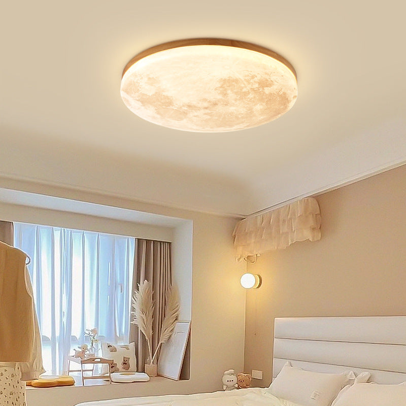 Nordic Minimalist Round Moon LED Flush Mount Ceiling Light in PVC