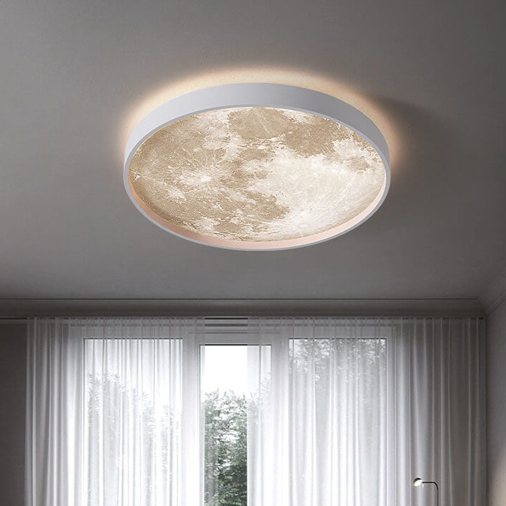 Nordic-Inspired Round LED Flush Mount Ceiling Light with Moon Design