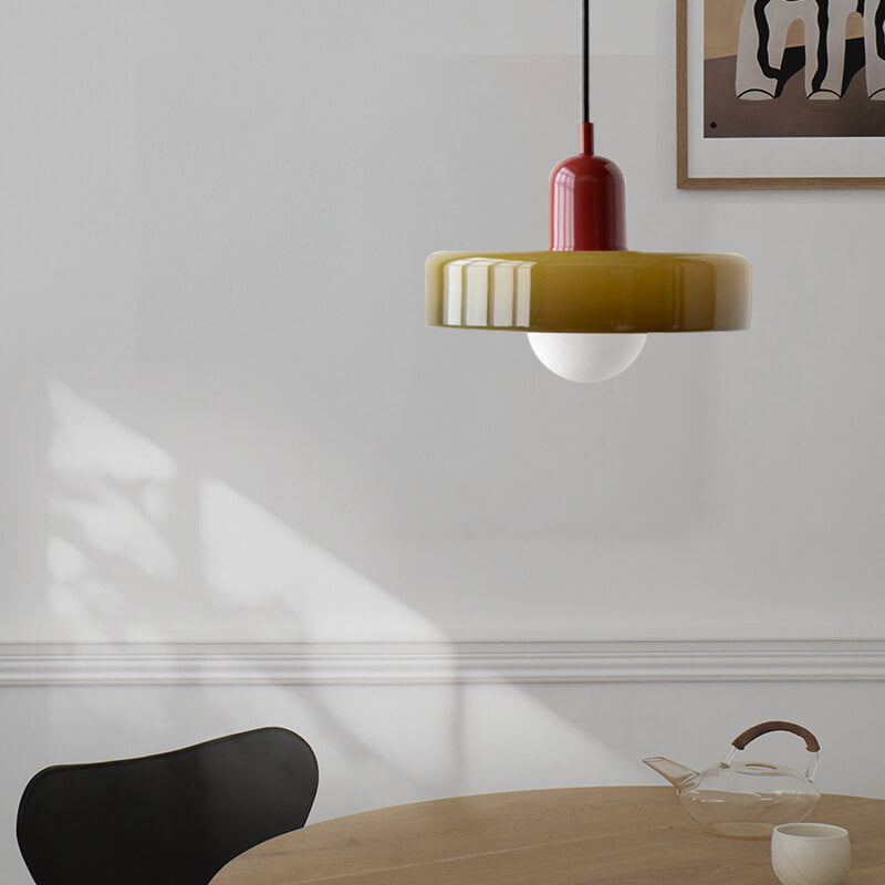 Retro Colorful Glass Dish 1-Light Pendant Lamp