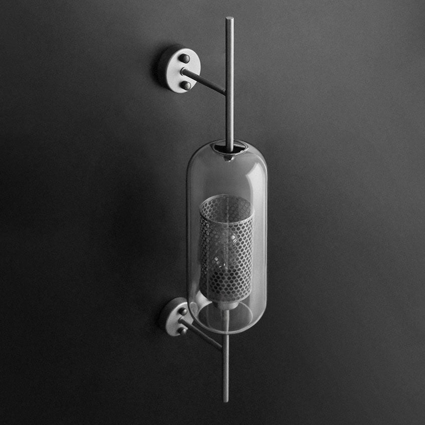 Modern Industrial Cylinder Glass Shade Wall Sconce Lamp with Iron Finish Frame - 1-Light Design for Bedroom