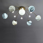 Modern Nordic 13-Light Semi-Flush Mount Ceiling Light with Iron and Glass Earth Planet Design for Kids' Bedroom