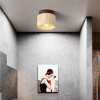 Classic Vintage Round Travertine 1-Light Flush Mount Ceiling Fixture for Hallways