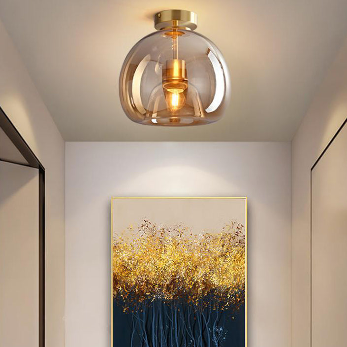 Nordic Style Elegant Round Glass Ball Semi-Flush Mount Ceiling Light - 1-Light