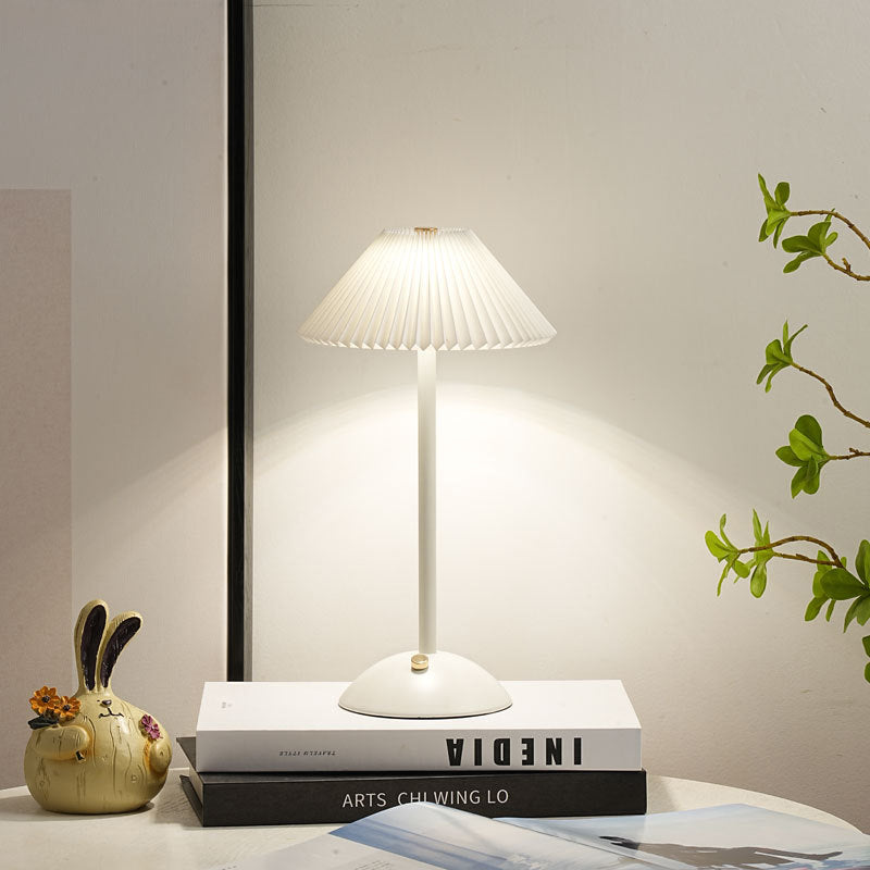 Scandinavian Brass Pleated Fabric Cone Table Light | 1-Light