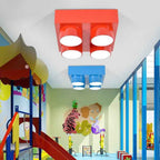 Modern Square Iron LED Flush Mount Ceiling Light for Bedroom - Creative Building Block Design