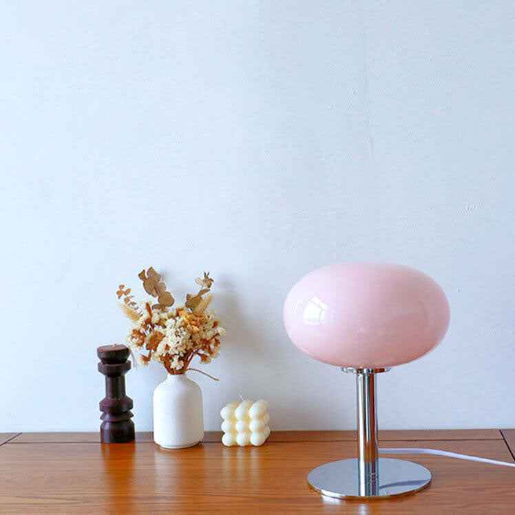 Vintage Nordic Cream Round Glass Table Lamp with Single Light
