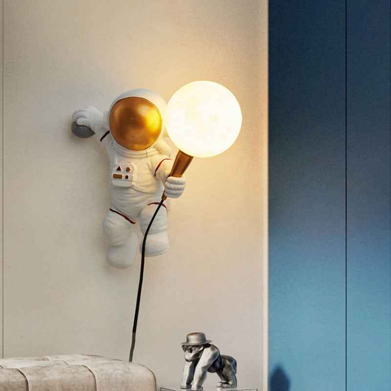 Modern Cartoon Astronaut Wall Sconce Lamp – 1-Light Resin & ABS Design for Bedroom