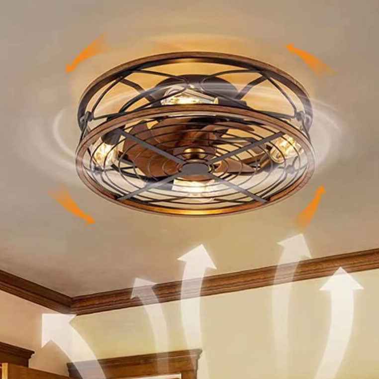Nordic Industrial Wrought Iron 4-Light Flush Mount Ceiling Fan with Invisible Design