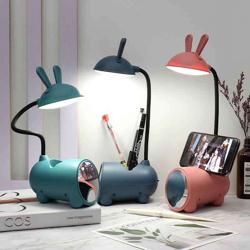 Creative Cartoon Rabbit LED Desk Lamp with Touch Control and USB Pen Holder