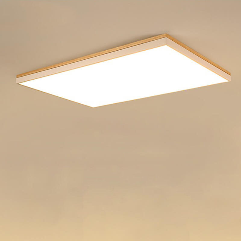 Contemporary Minimalist Solid Wood and Acrylic Square LED Flush Mount Ceiling Light for Living Room