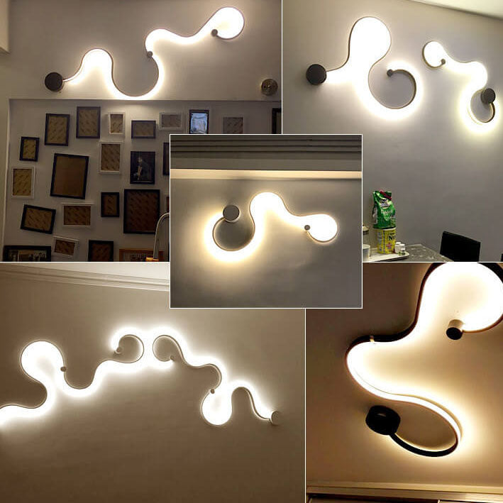 Contemporary Curved LED Wall Sconce Lamp in Long Aluminum Snake Design