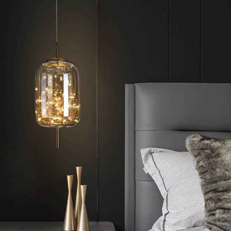 Modern Scandinavian Oval Glass Cylinder Pendant Light - 1-Light Fixture for Bedroom