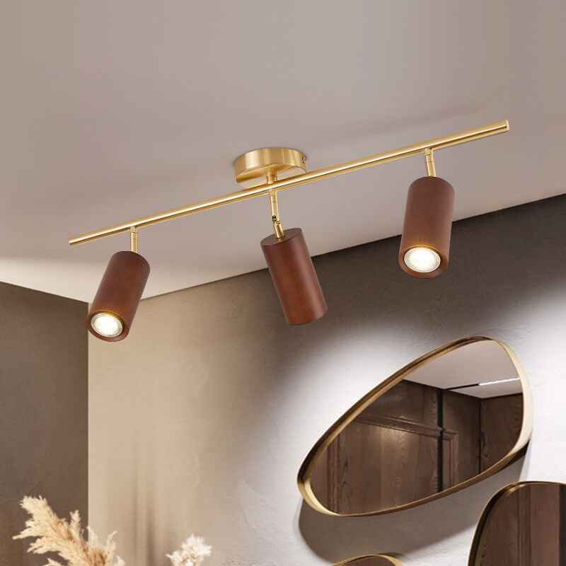 Nordic Minimalist Walnut Wood Linear Track LED Ceiling Light - Available in 1, 2, 3, or 4 Lights