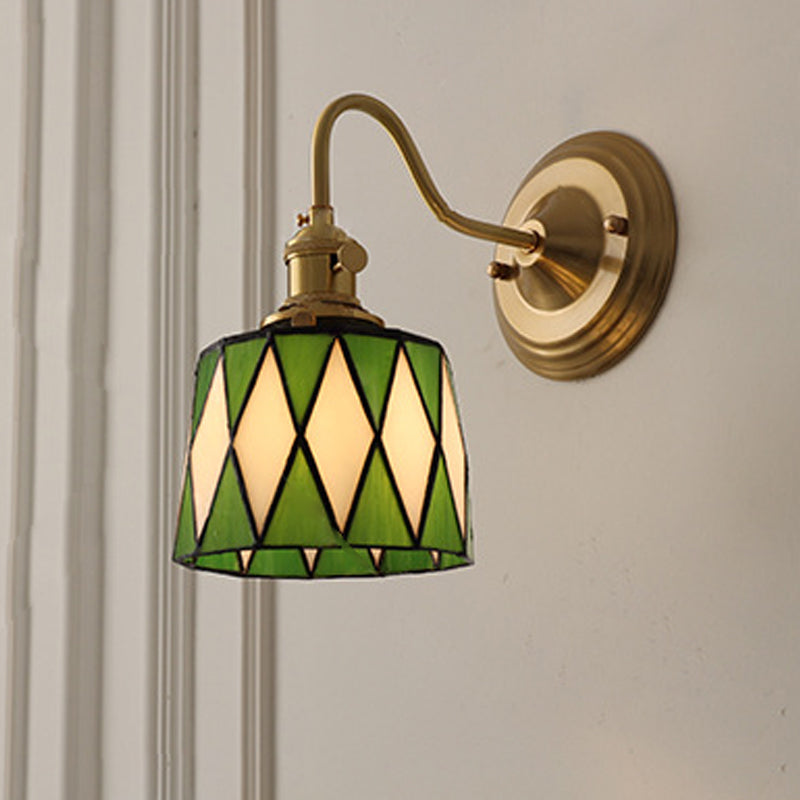 Classic Tiffany Style Round Copper Glass 1-Light Wall Sconce for Living Room