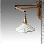 Nordic White Striped Glass Wall Sconce Lamp with Walnut Retractable Design - 1 Light