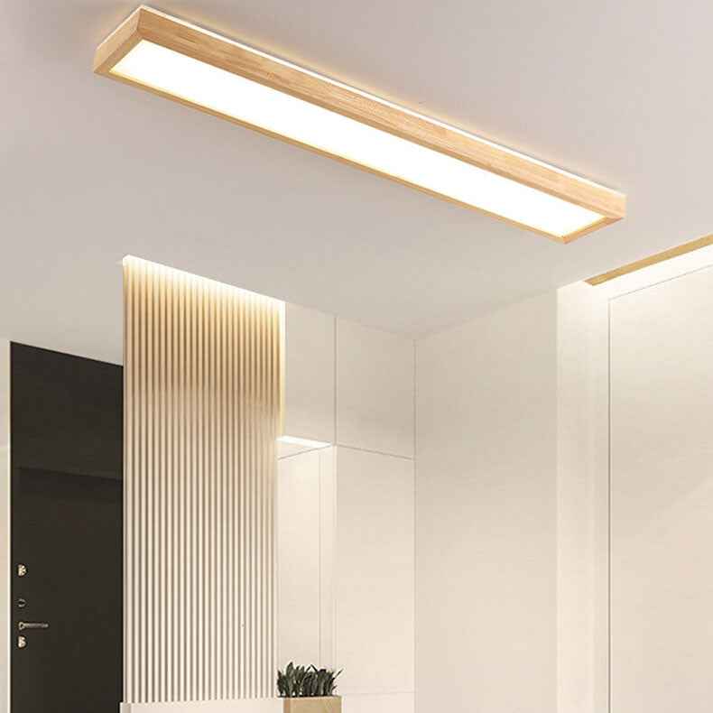 Walnut LED Flush Mount Ceiling Light in Japanese Minimalist Log Design