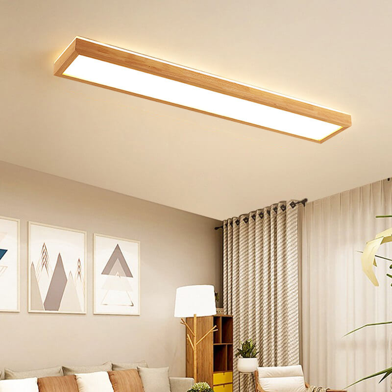 Walnut LED Flush Mount Ceiling Light in Japanese Minimalist Log Design