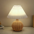 Modern Nordic Rattan Fabric Pleated Conical LED Table Lamp for Bedroom