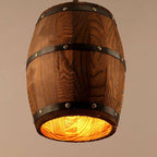 Rustic Round Wooden Wine Barrel Pendant Light - 1-Light Fixture for Dining Room