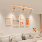 Japanese Minimalist LED Wooden Track Lighting - Semi-Flush Mount Ceiling Light (2/3/4/5 Lights)