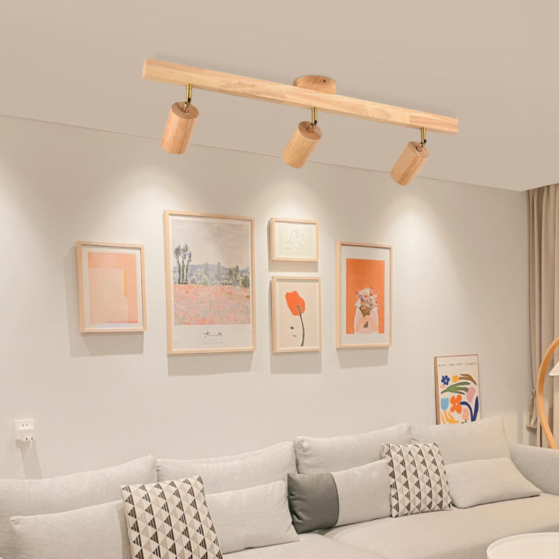 Japanese Minimalist LED Wooden Track Lighting - Semi-Flush Mount Ceiling Light (2/3/4/5 Lights)
