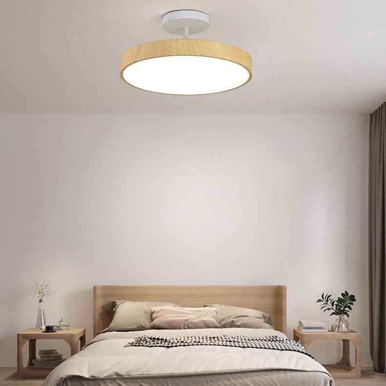 Japanese Wabi-Sabi Minimalist Round Wood Grain LED Semi-Flush Mount Light