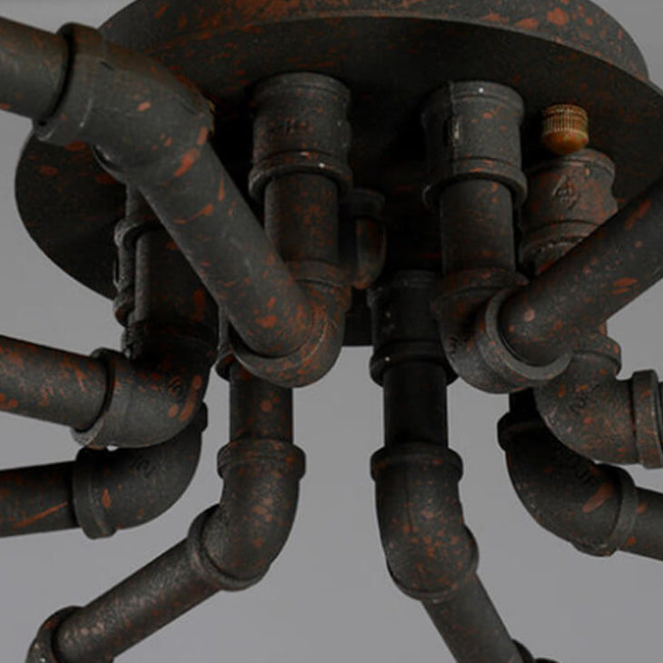 Industrial Vintage Round Iron Flush Mount Ceiling Light - Available in 4, 6, or 8 Lights