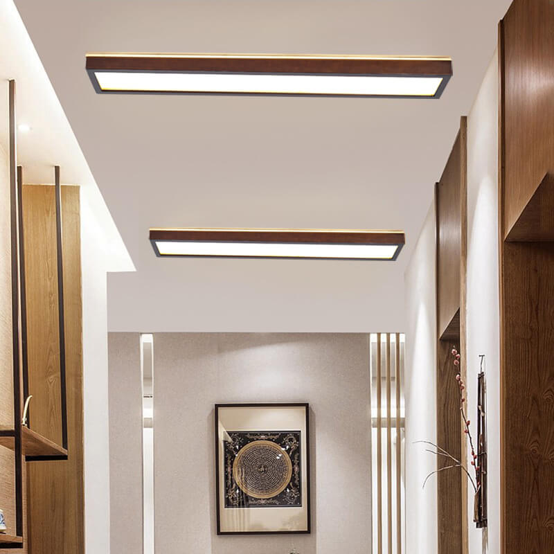 Walnut LED Flush Mount Ceiling Light in Japanese Minimalist Log Design