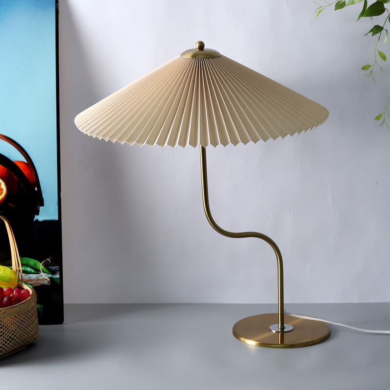Vintage-Inspired Pleated Umbrella 1-Light Decorative Table Lamp