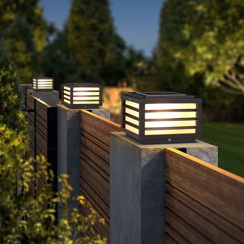 Contemporary Waterproof Solar LED Square Aluminum Landscape Post Light for Gardens