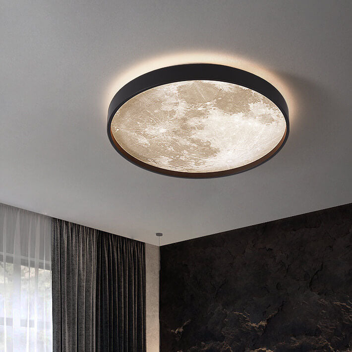 Nordic-Inspired Round LED Flush Mount Ceiling Light with Moon Design