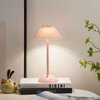 Modern Scandinavian Rechargeable Conic Pleated Table Lamp with 1 Light for Bedside
