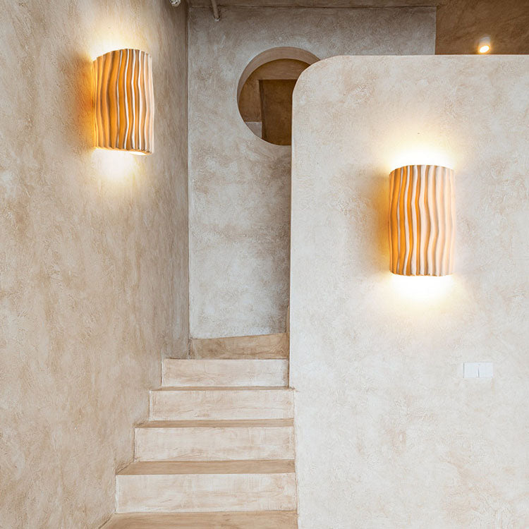 Norse-Inspired Striped Resin Half Cylinder Wall Sconce with Dual Lights