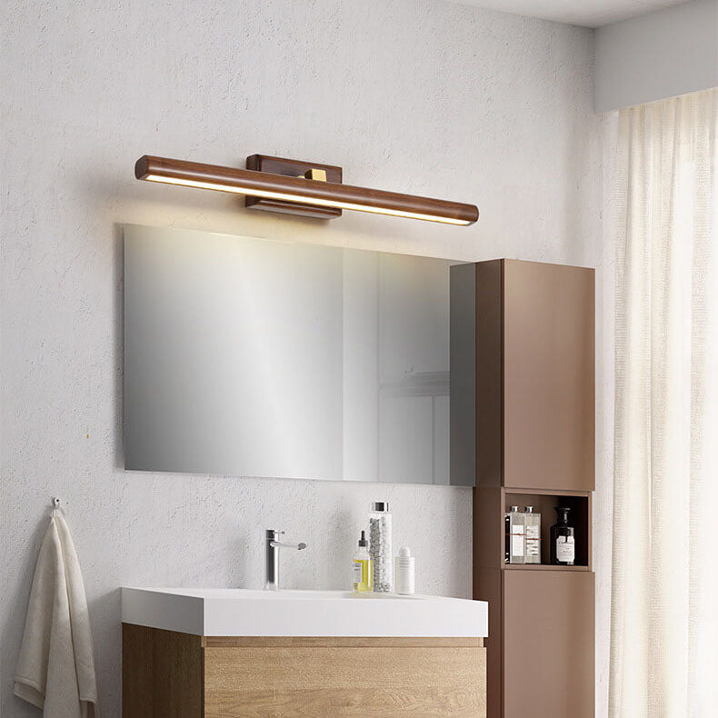 Nordic Minimalist Beechwood and Copper Cylinder LED Wall Sconce for Bathroom and Living Room