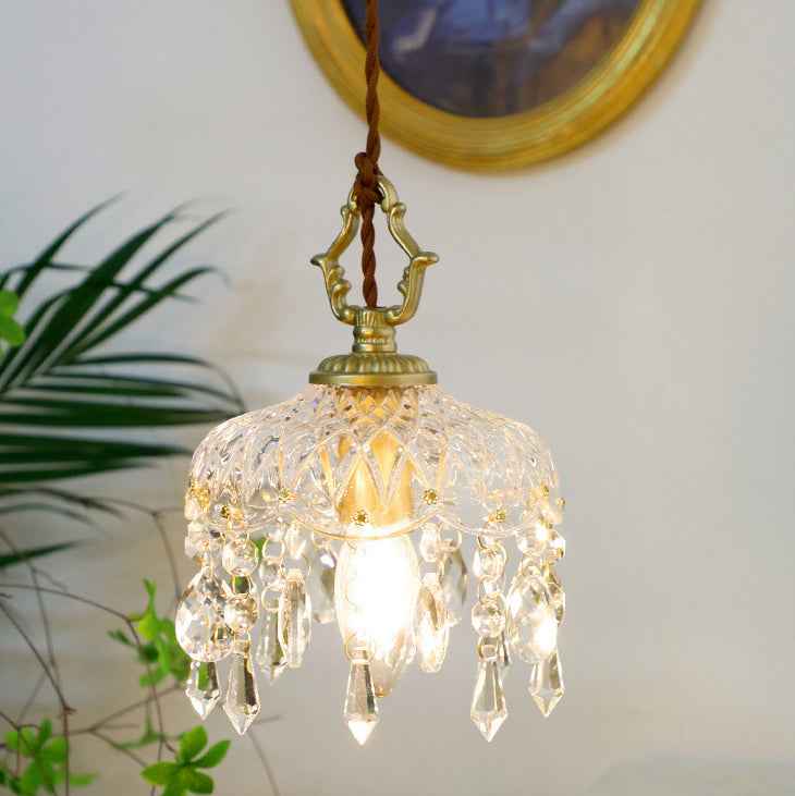 Antique-Inspired Floral Crystal Single Pendant Light