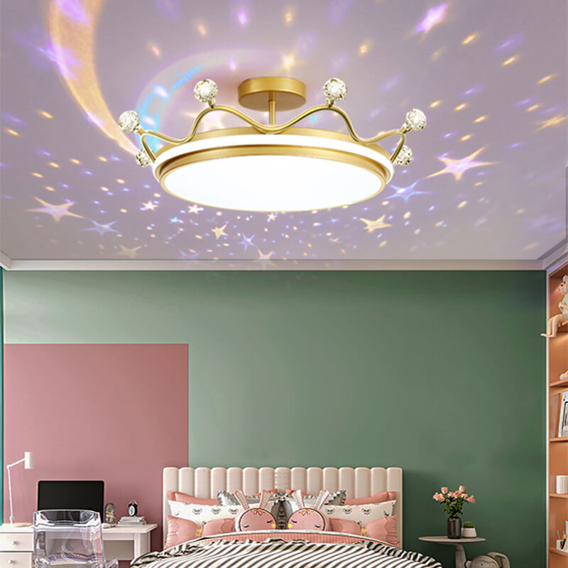 Modern Kids' Crown Design Iron Acrylic LED Semi-Flush Ceiling Light for Bedroom