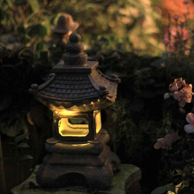 Japanese Zen Solar-Powered Waterproof Pagoda Stone LED Garden Light for Outdoor Decor