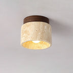 Classic Vintage Round Travertine 1-Light Flush Mount Ceiling Fixture for Hallways